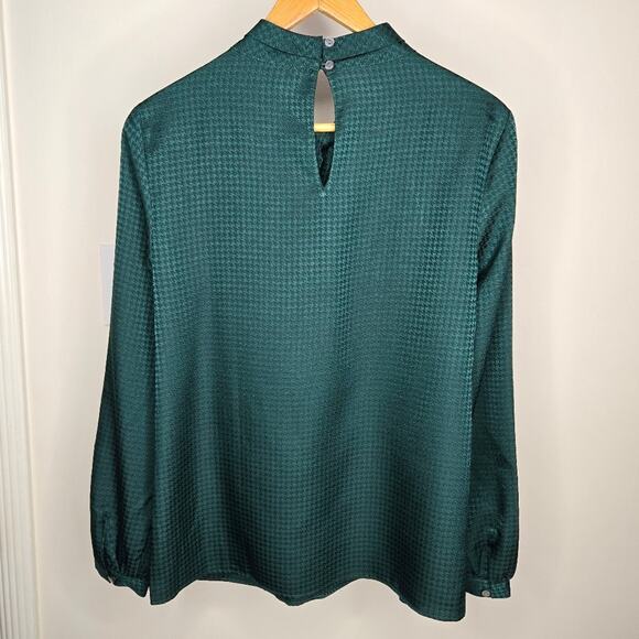 NWT ANN TAYLOR Emerald Green Houndstooth Check Women's Longsleeve Blouse Size XS - Picture 2 of 11